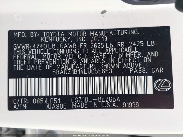 2020 LEXUS ES 350 58ADZ1B14LU055653 Photo 8