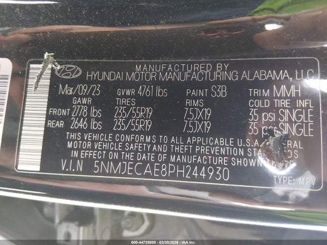 Продажа на аукционе авто 2023 Hyundai Tucson Limited, vin: 5NMJECAE8PH244930, номер лота: 44725800