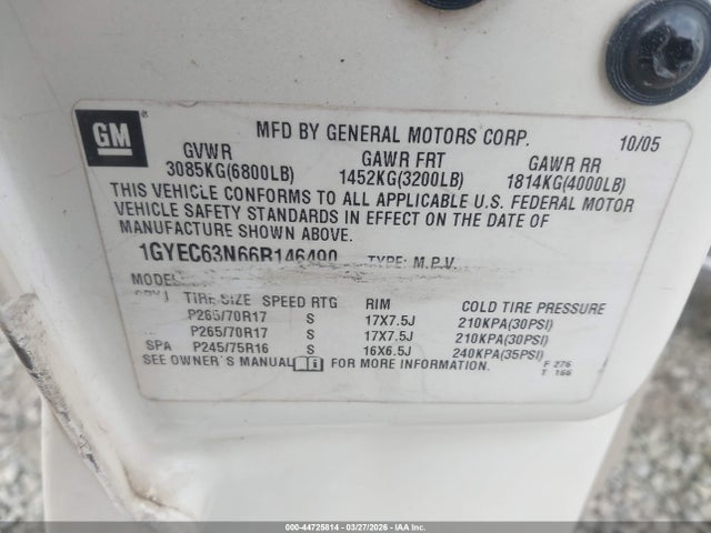 Продаж на аукціоні авто 2006 Cadillac Escalade Standard, vin: 1GYEC63N66R146490, номер лоту: 44725814