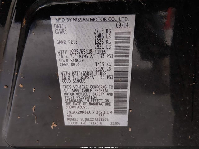 Nissan Pathfinder Sl 2014 5N1AR2MM8EC735314 Image 9