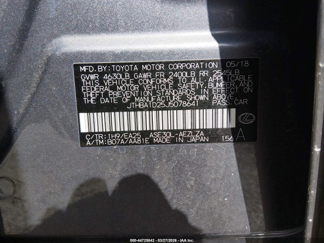 Aukcja sprzedaży 2018 Lexus Is 300, vin: JTHBA1D25J5078641, numer aukcji: 44725842