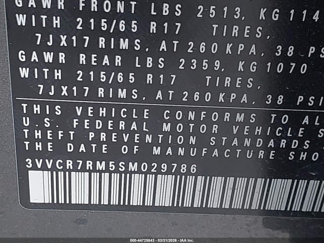 44725843 :رقم المزاد ، 3VVCR7RM5SM029786 vin ، 2025 Volkswagen Tiguan 2.0t S مزاد بيع