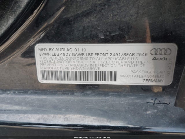 Продаж на аукціоні авто 2010 Audi A4 2.0t Premium, vin: WAUFFAFL8AN045530, номер лоту: 44725862