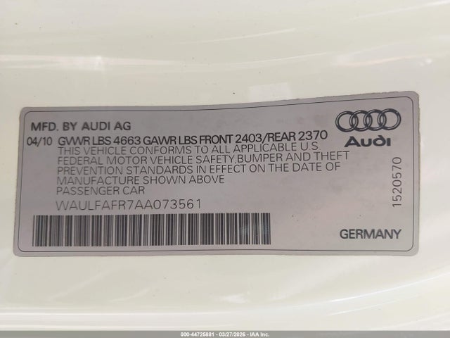 Aukcja sprzedaży 2010 Audi A5 2.0t Premium, vin: WAULFAFR7AA073561, numer aukcji: 44725881