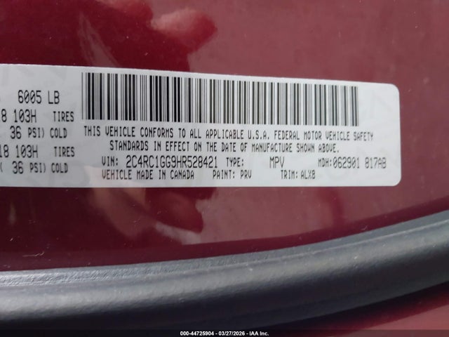 Aukcja sprzedaży 2017 Chrysler Pacifica Limited, vin: 2C4RC1GG9HR528421, numer aukcji: 44725904