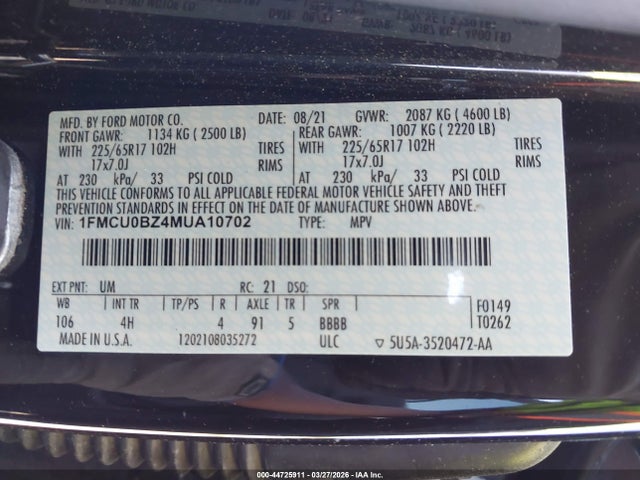 Ford Escape Se Hybrid 2021 1FMCU0BZ4MUA10702 Image 9