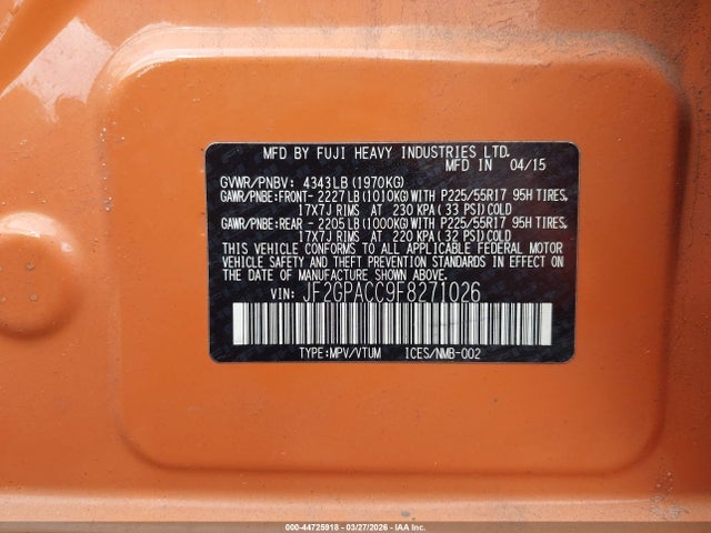 Продажа на аукционе авто 2015 Subaru Xv Crosstrek 2.0i Premium, vin: JF2GPACC9F8271026, номер лота: 44725918