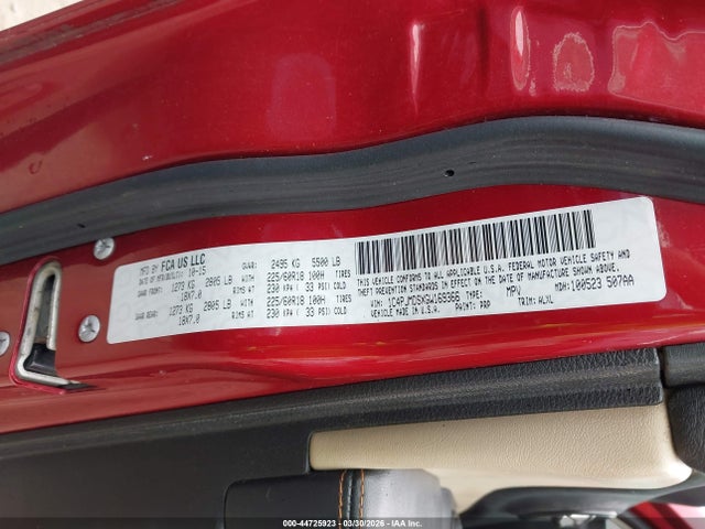 Продаж на аукціоні авто 2016 Jeep Cherokee Limited, vin: 1C4PJMDSXGW169366, номер лоту: 44725923