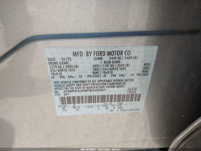 Aukcja sprzedaży 2023 Ford Edge Sel, vin: 2FMPK4J94PBA05591, numer aukcji: 44725934