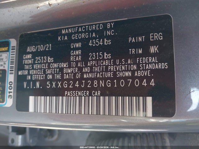 5XXG24J28NG107044 KIA K5 LX