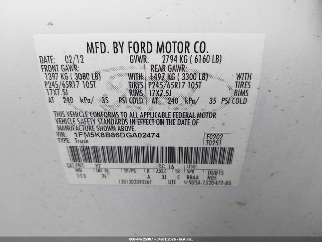 Продаж на аукціоні авто 2013 Ford Explorer, vin: 1FM5K8B86DGA02474, номер лоту: 44725987