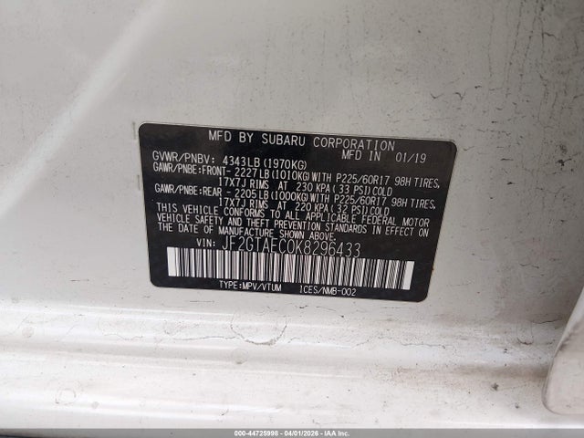 Aukcja sprzedaży 2019 Subaru Crosstrek 2.0i Premium, vin: JF2GTAEC0K8296433, numer aukcji: 44725998