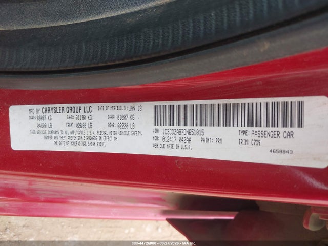 Продаж на аукціоні авто 2013 Dodge Avenger Se, vin: 1C3CDZAB7DN651015, номер лоту: 44726000