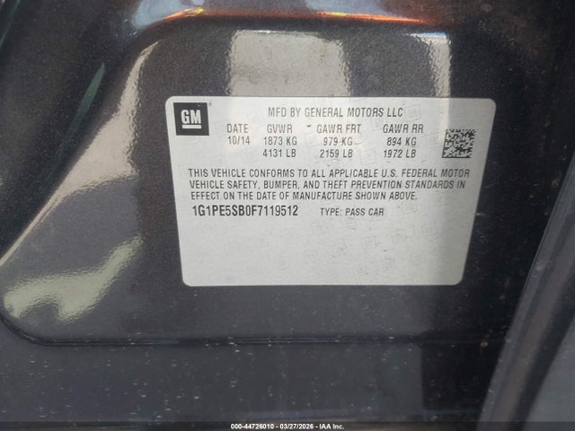 1G1PE5SB0F7119512 Chevrolet Cruze 2lt Auto