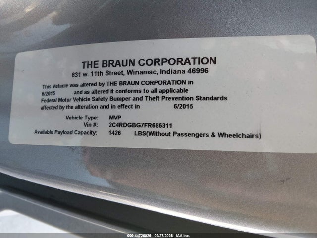 Продажа на аукционе авто 2015 Dodge Grand Caravan Se, vin: 2C4RDGBG7FR686311, номер лота: 44726029
