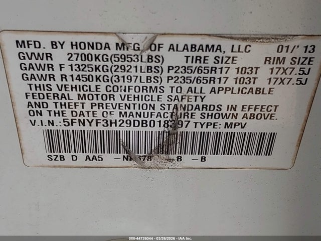 2013 HONDA PILOT 5FNYF3H29DB018397 Photo 8