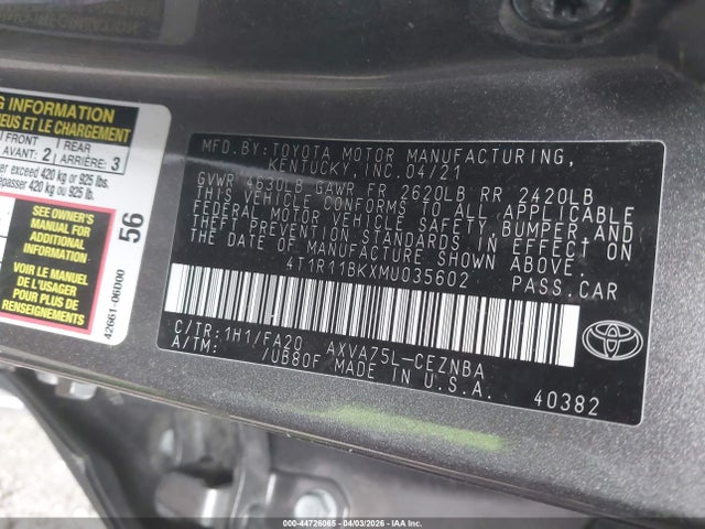 4T1R11BKXMU035602 Toyota Camry Le Awd
