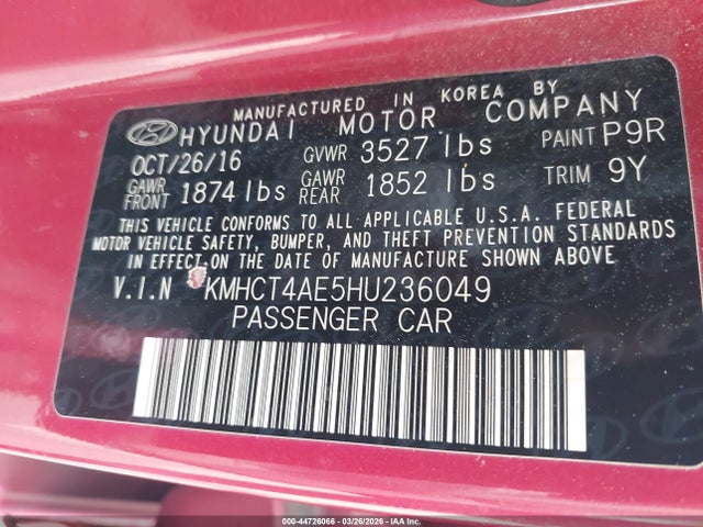 2017 HYUNDAI ACCENT KMHCT4AE5HU236049 Photo 8