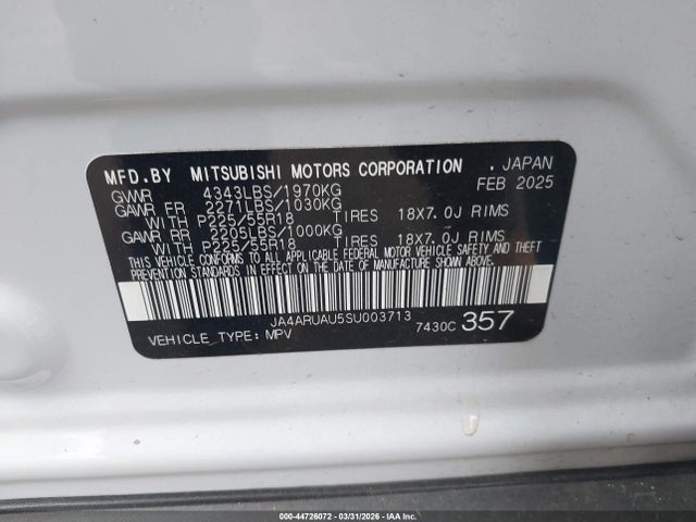 2025 MITSUBISHI OUTLANDER SPORT JA4ARUAU5SU003713 Photo 8