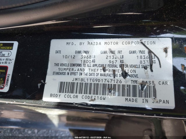 Auction sale of the 2013 Mazda Mazda3 I Sv, vin: JM1BL1TG9D1747126, lot number: 44726112
