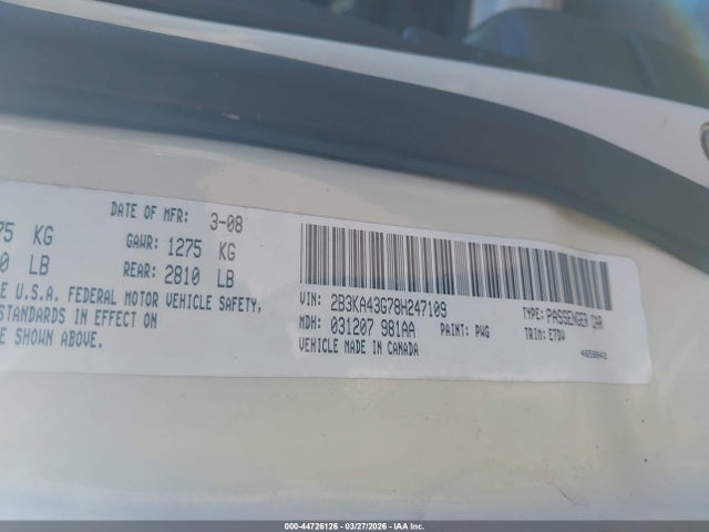2008 Dodge Charger მანქანა იყიდება აუქციონზე, vin: 2B3KA43G78H247109, აუქციონის ნომერი: 44726126