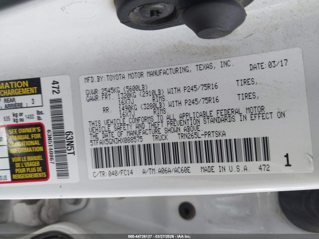 5TFAX5GN3HX088575 Toyota Tacoma Sr5