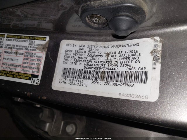 2004 TOYOTA COROLLA 1NXBR32E94Z284442 Photo 8