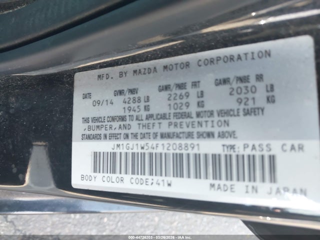Aukcja sprzedaży 2015 Mazda Mazda6 I Grand Touring, vin: JM1GJ1W54F1208891, numer aukcji: 44726203