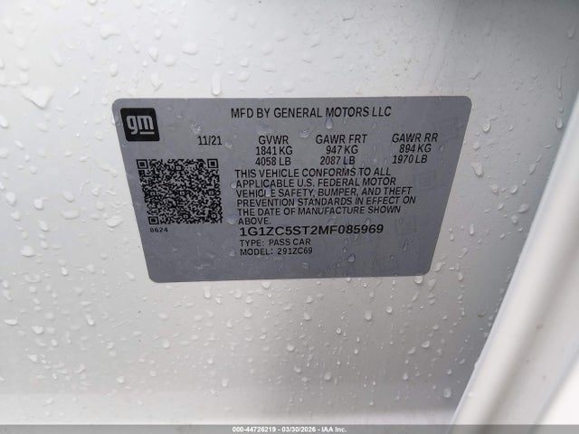 Aukcja sprzedaży 2021 Chevrolet Malibu Fwd 1fl, vin: 1G1ZC5ST2MF085969, numer aukcji: 44726219