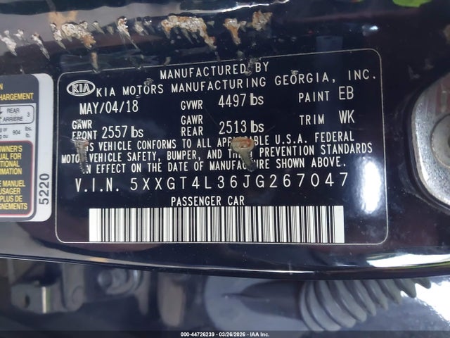 5XXGT4L36JG267047 KIA Optima Lx
