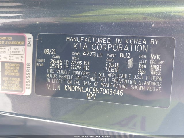 Продаж на аукціоні авто 2022 Kia Sportage Ex, vin: KNDPNCAC8N7003446, номер лоту: 44726250