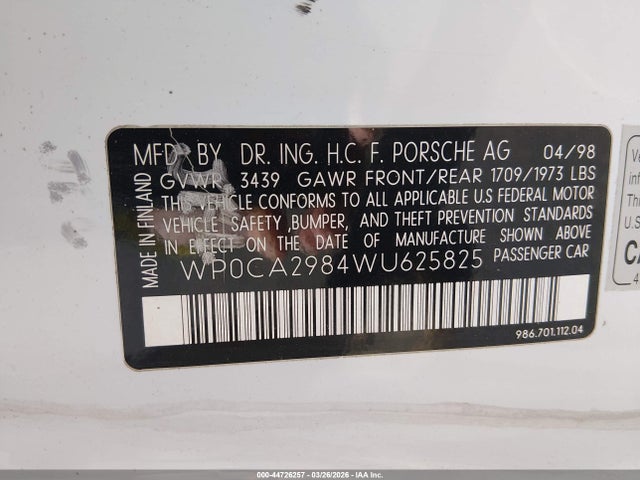 1998 PORSCHE BOXSTER WP0CA2984WU625825 Photo 8