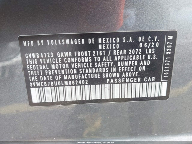 Продаж на аукціоні авто 2020 Volkswagen Jetta 1.4t R-line/1.4t S/1.4t Se, vin: 3VWCB7BU0LM062402, номер лоту: 44726275