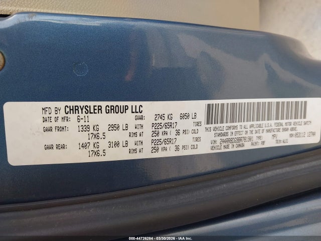 Продаж на аукціоні авто 2011 Chrysler Town & Country Touring-l, vin: 2A4RR8DG9BR781901, номер лоту: 44726284