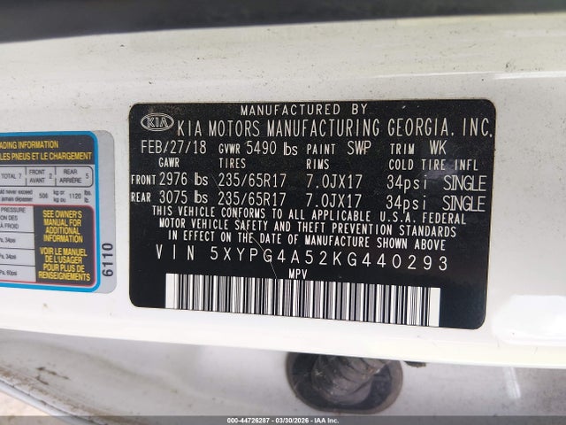 2019 KIA SORENTO 5XYPG4A52KG440293 Photo 8