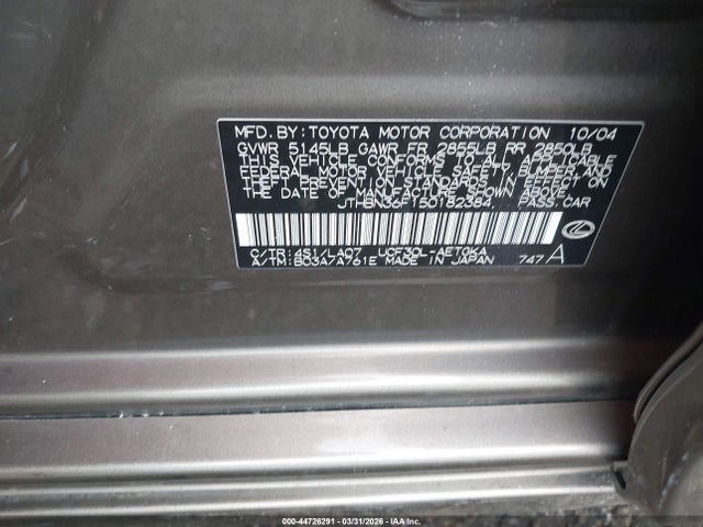 Aukcja sprzedaży 2005 Lexus Ls 430, vin: JTHBN36F150182384, numer aukcji: 44726291