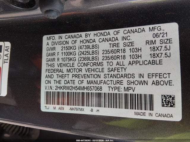 2021 HONDA CR-V 2HKRW2H54MH657068 Photo 8