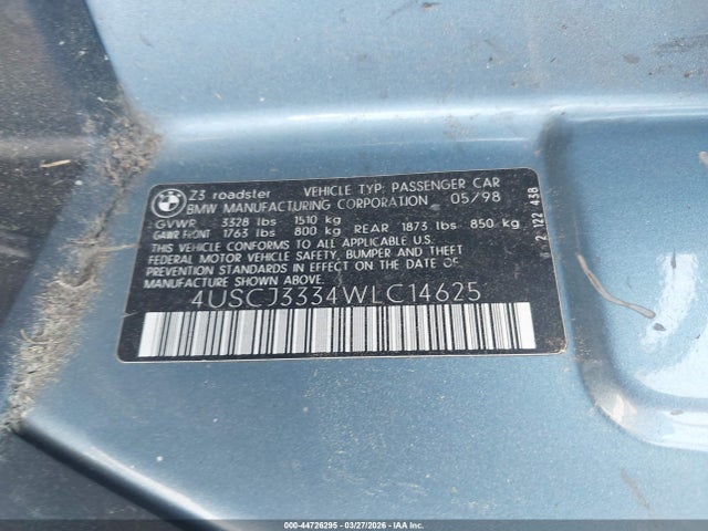 Продаж на аукціоні авто 1998 Bmw Z3 2.8, vin: 4USCJ3334WLC14625, номер лоту: 44726295