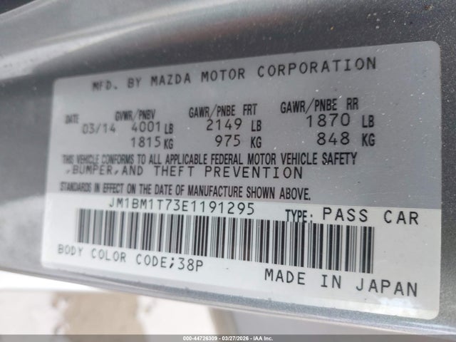 Продажа на аукционе авто 2014 Mazda Mazda3 I Sv, vin: JM1BM1T73E1191295, номер лота: 44726309