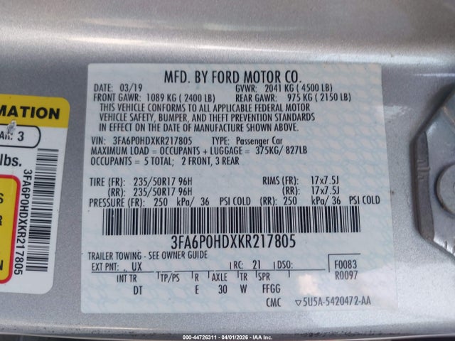 Ford FUSION SE 2019 3FA6P0HDXKR217805 Image 9