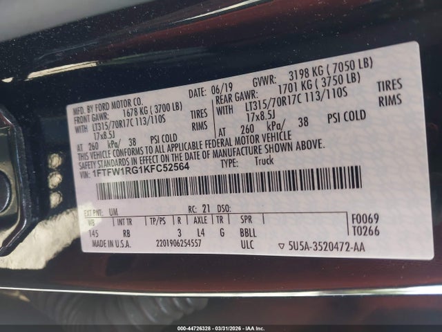Ford F-150 Raptor 2019 1FTFW1RG1KFC52564 Image 9
