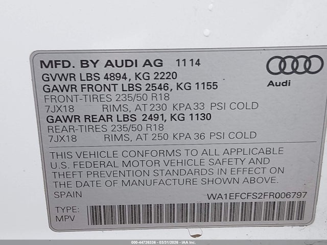 2015 AUDI Q3 WA1EFCFS2FR006797 Photo 8