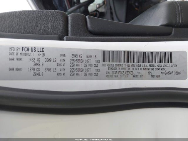 Продажа на аукционе авто 2018 Jeep Grand Cherokee Altitude 4x4, vin: 1C4RJFAG9JC335681, номер лота: 44726337