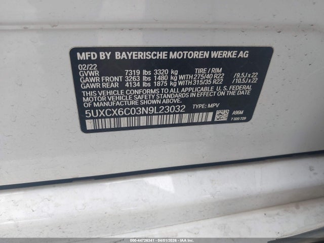 Продажа на аукционе авто 2022 Bmw X7 M50i, vin: 5UXCX6C03N9L23032, номер лота: 44726341