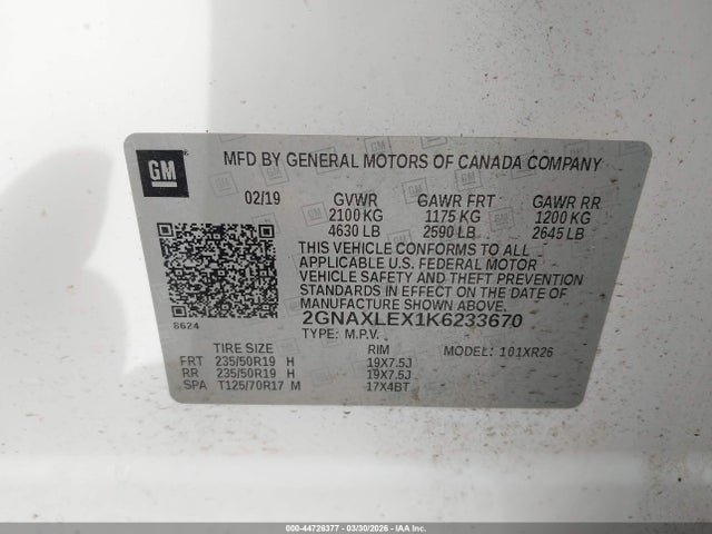 Chevrolet EQUINOX LT 2019 2GNAXLEX1K6233670 Image 9