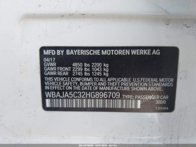 2017 BMW 530I WBAJA5C32HG896709 Photo 8