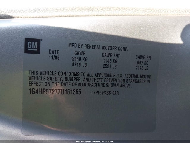 44726390 :رقم المزاد ، 1G4HP57277U161365 vin ، 2007 Buick Lucerne Cx مزاد بيع