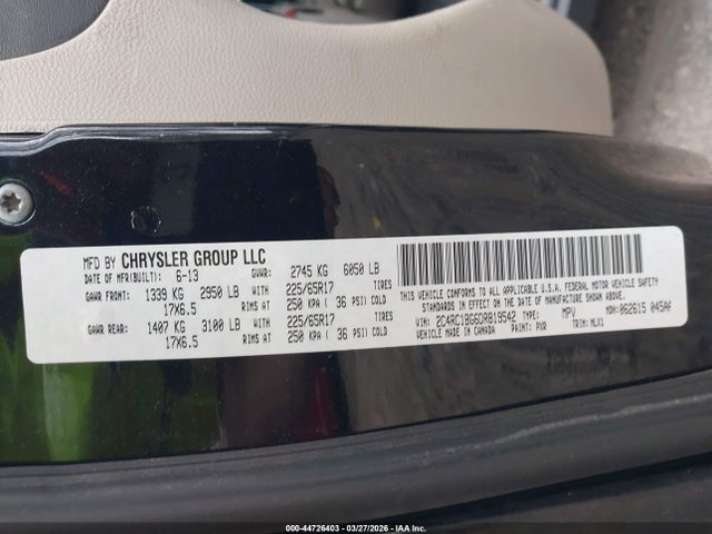 44726403 :رقم المزاد ، 2C4RC1BG6DR819542 vin ، 2013 Chrysler Town & Country Touring مزاد بيع