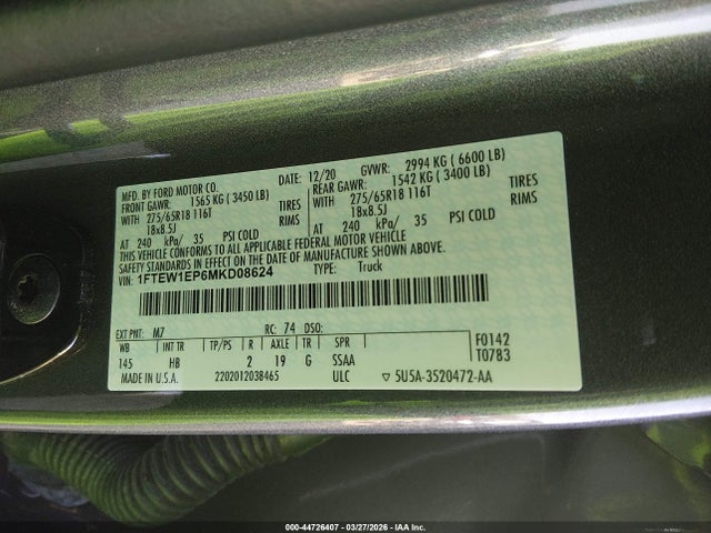 Ford F-150 Lariat 2021 1FTEW1EP6MKD08624 Image 9