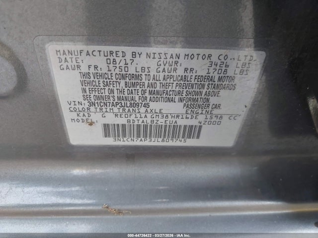 Nissan Versa 1.6 Sv 2018 3N1CN7AP3JL809745 Image 9